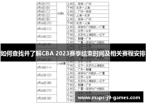 如何查找并了解CBA 2023赛季结束时间及相关赛程安排 如何查找并了解CBA 2023赛季结束时间及相关赛程安排